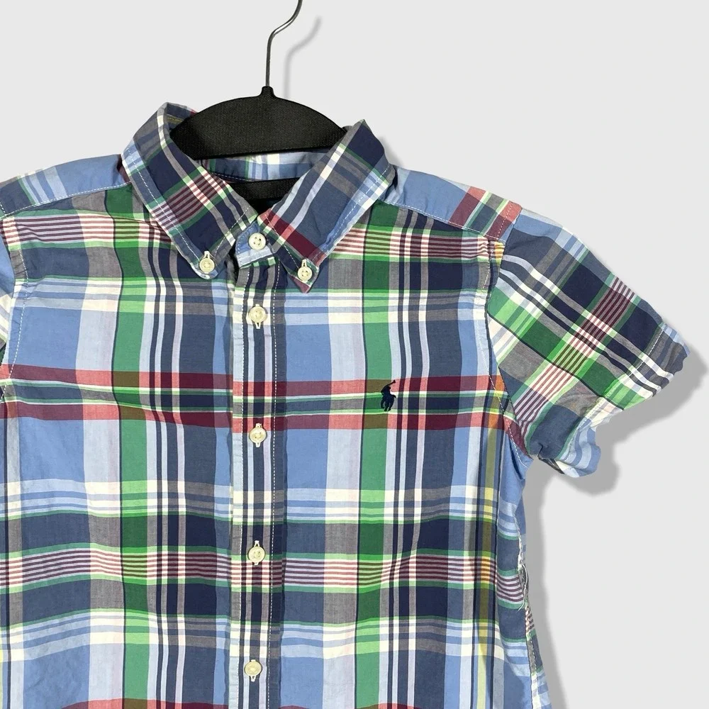 Ralph Lauren‎ Button Down Shirt Kids Size 5 Blue Plaid Preppy Aesthetic